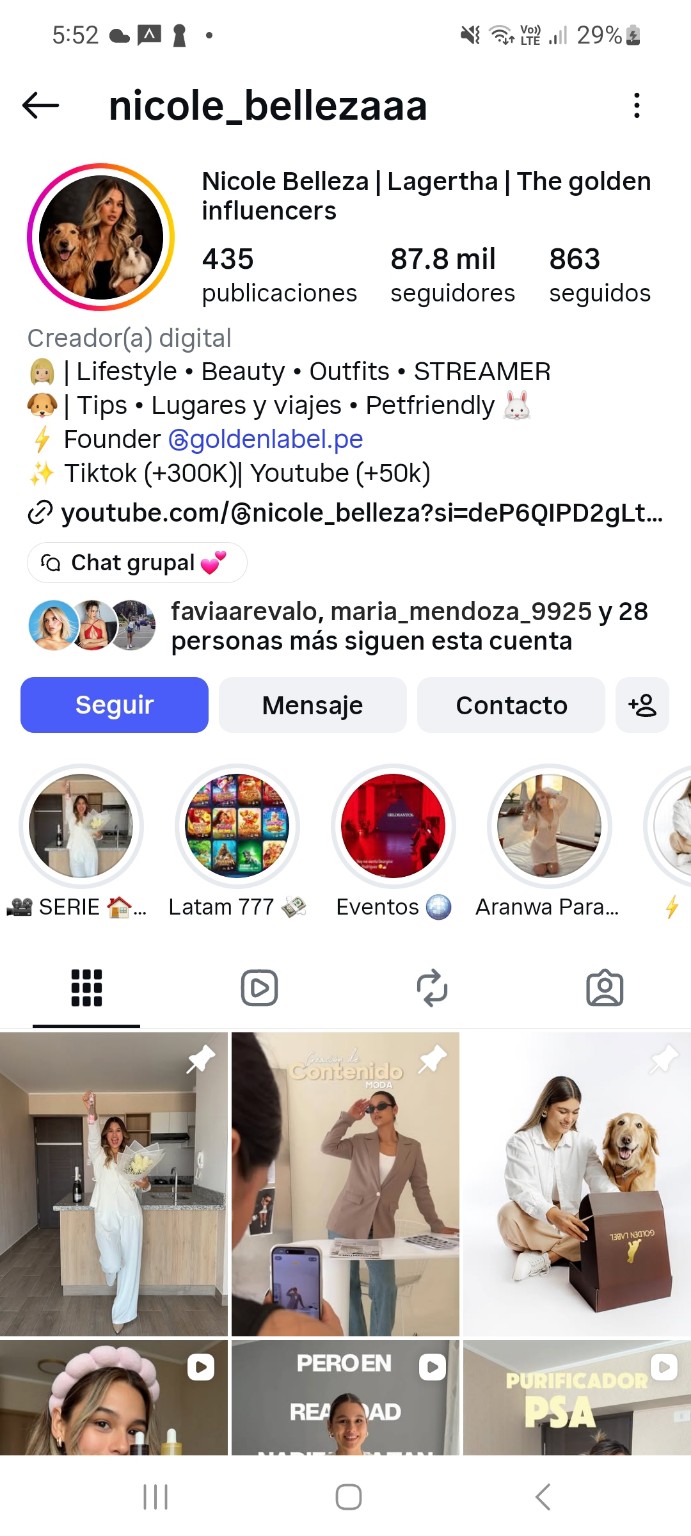 Perfil de Instagram de Nicole Belleza