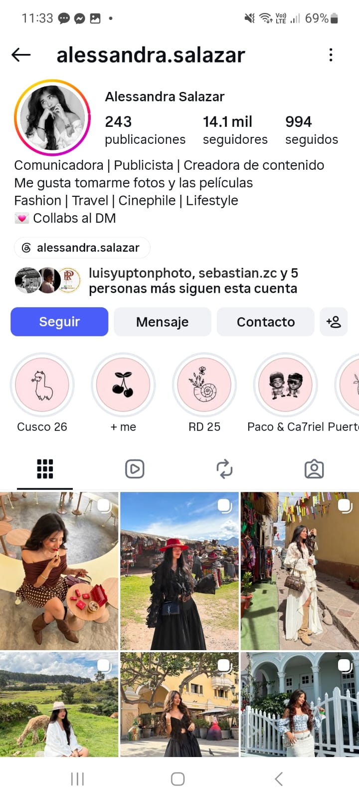 Perfil de Instagram de Alessandra Salazar